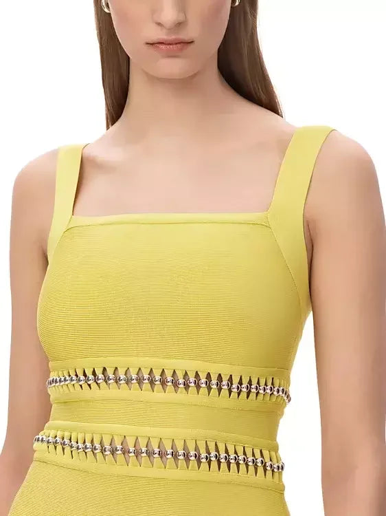 Fringed Bead-Embellished Sleeveless Stretch Maxi Dress - Dresses