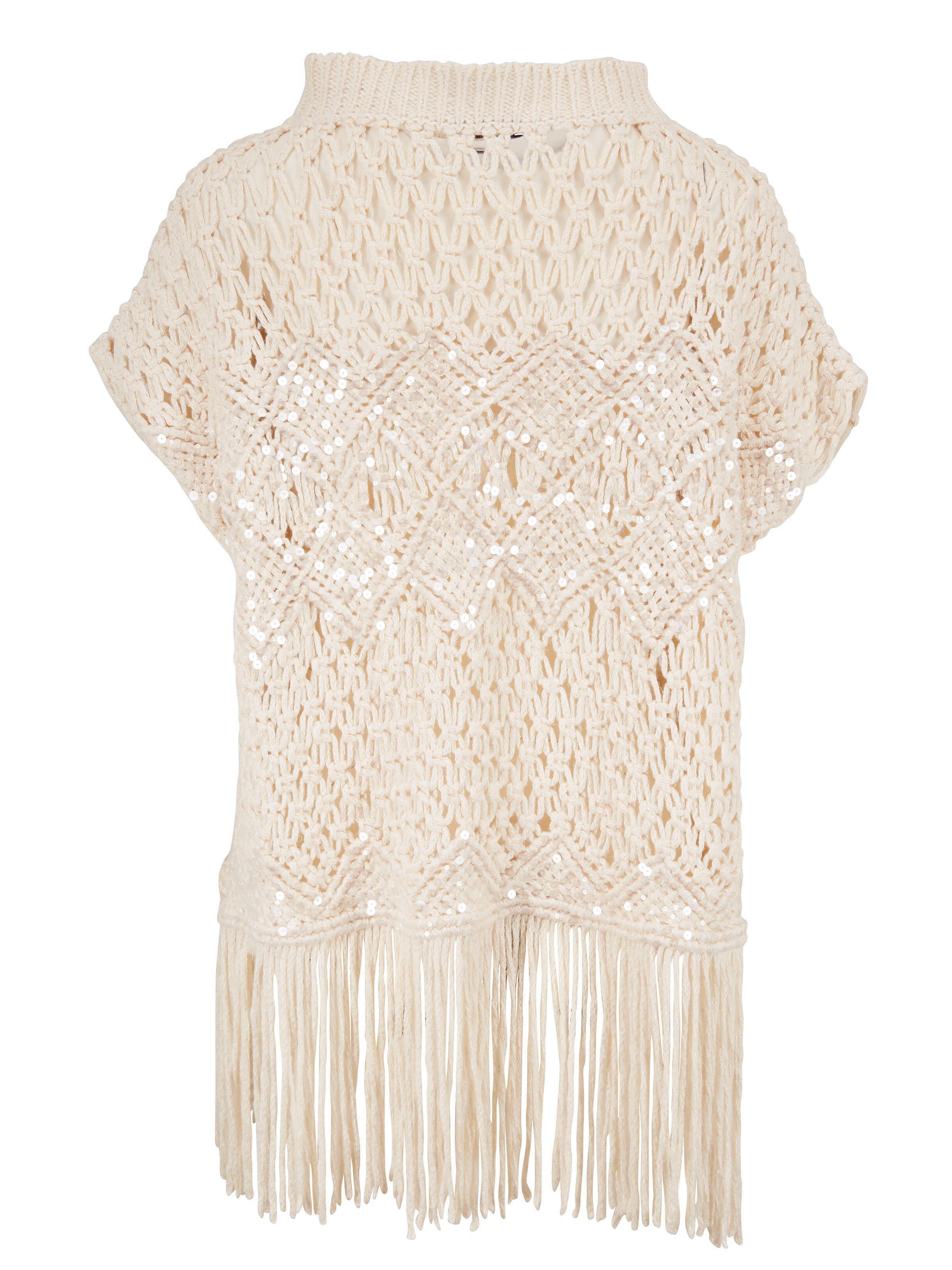 Fringed Knit Short-Sleeve Sweater - One size - Sweaters & Knitwear
