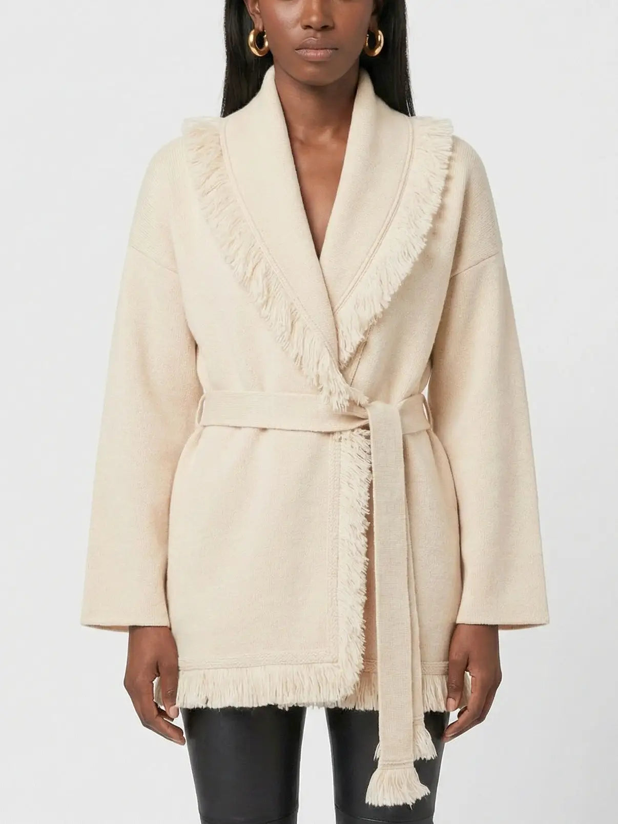 Fringed Wool & Cashmere Belted Cardigan Coat - Sweaters & Knitwear