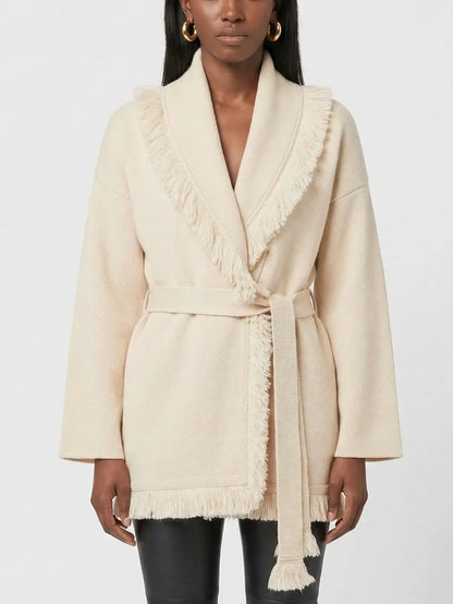 Fringed Wool & Cashmere Belted Cardigan Coat - Sweaters & Knitwear