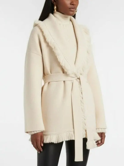 Fringed Wool & Cashmere Belted Cardigan Coat - Sweaters & Knitwear