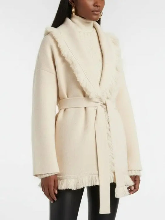 Fringed Wool & Cashmere Belted Cardigan Coat - Sweaters & Knitwear