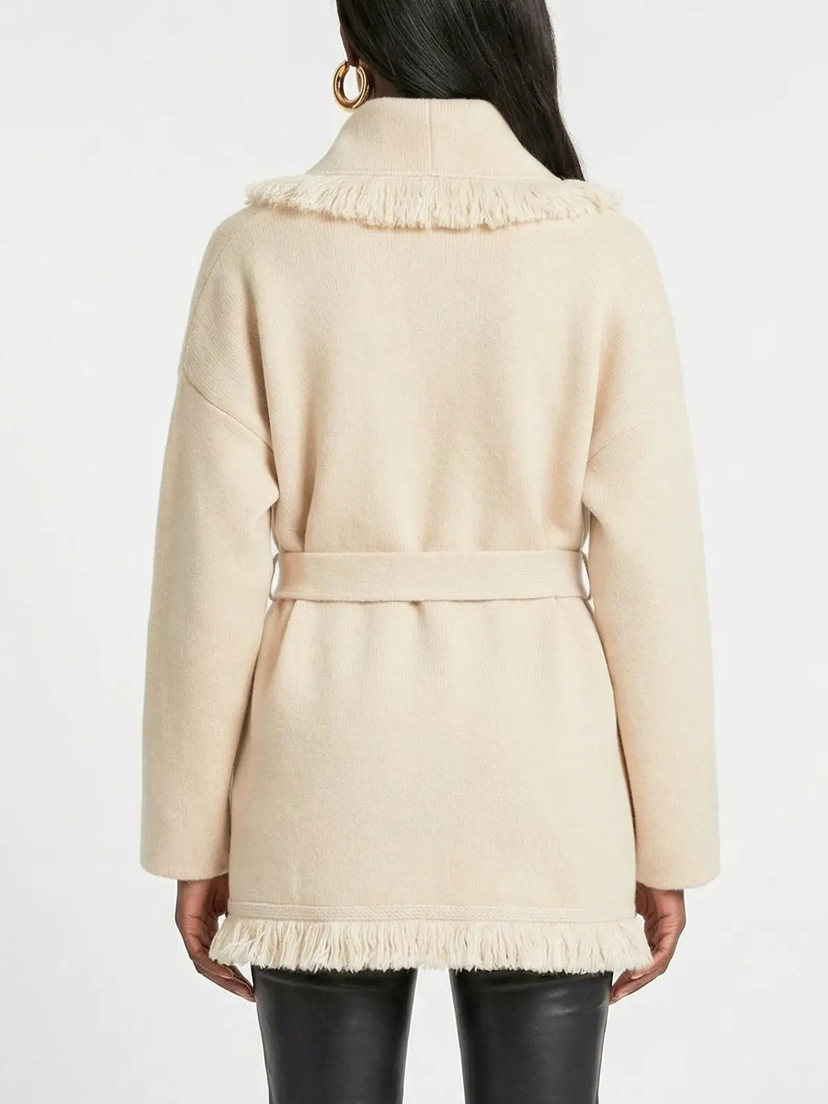 Fringed Wool & Cashmere Belted Cardigan Coat - Sweaters & Knitwear