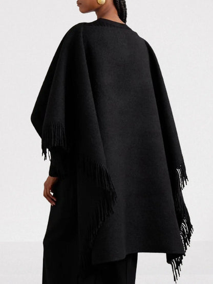 Fringed Wool and Cashmere-Blend Poncho Shawl - Coats