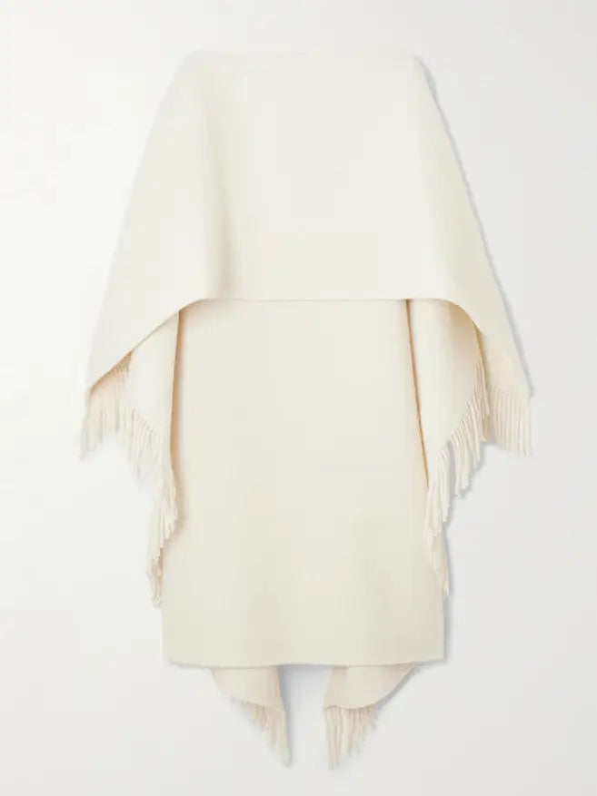 Fringed Wool and Cashmere-Blend Poncho Shawl - Coats