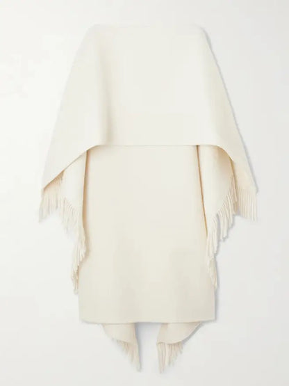 Fringed Wool and Cashmere-Blend Poncho Shawl - Coats
