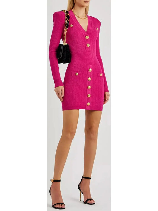 Fuchsia Ribbed Stretch-Knit Mini Dress - Branna Couture