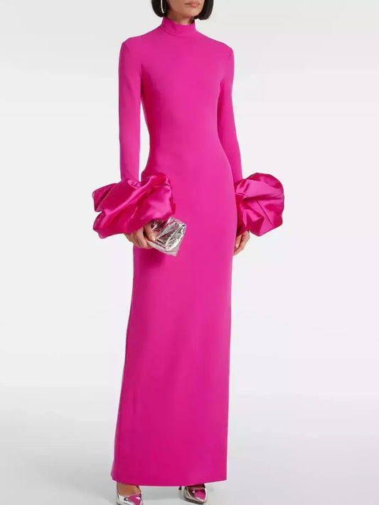 Fuchsia Long-Sleeve Flared-Cuff Maxi Dress - S - Dresses