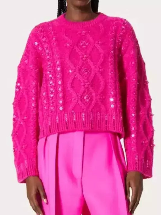 Fuchsia Sequin-Embellished Wool Sweater Branna Couture