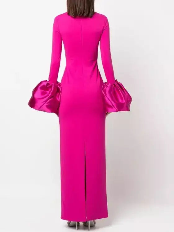 Fuchsia Long-Sleeve Flared-Cuff Maxi Dress - Dresses