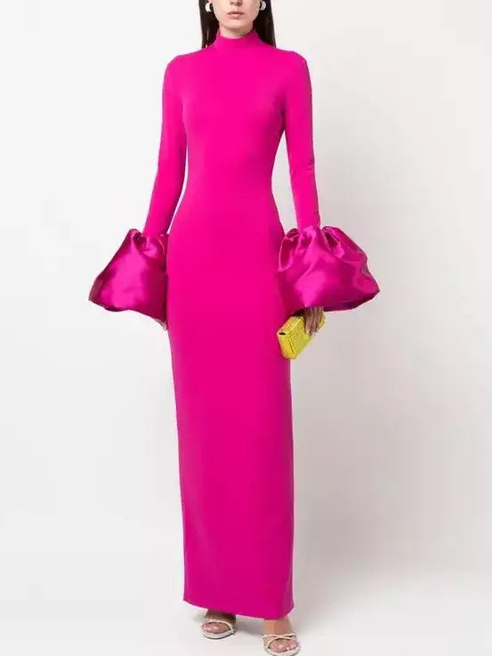 Fuchsia Long-Sleeve Flared-Cuff Maxi Dress - Dresses