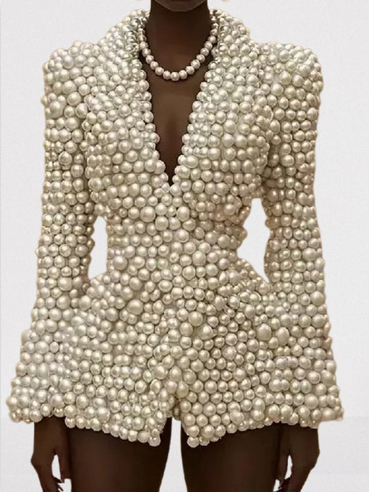 Full Pearl-Embellished Blazer with Lining - XS - Jackets