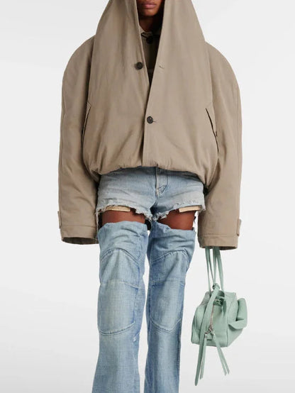 Deconstructed Cotton Twill Hooded Trench Jacket - Jackets