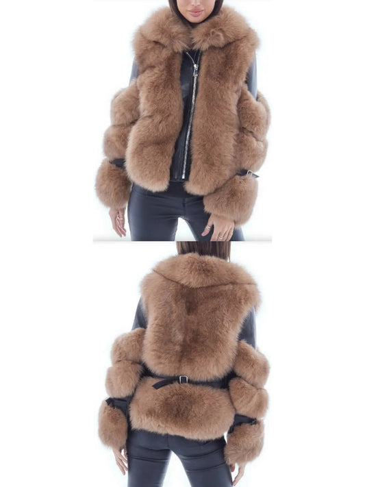 Fur-Panelled Leather Jacket - Branna Couture