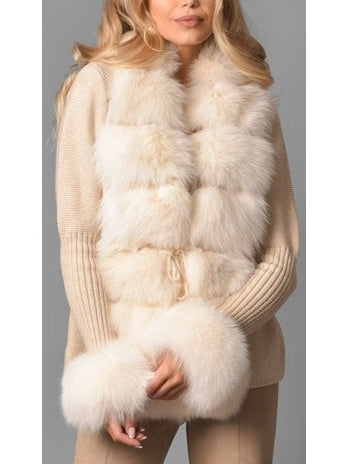 Fur-Trim Knit Cardigan Sweater in Beige - Branna Couture