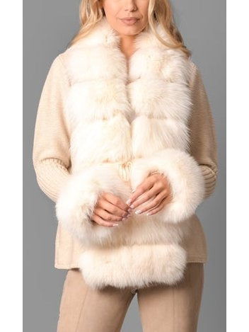 Fur-Trim Knit Cardigan Sweater in Beige - Branna Couture