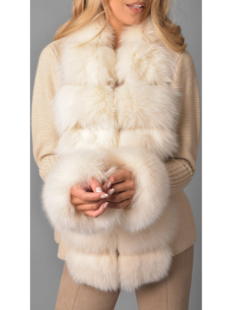 Fur-Trim Knit Cardigan Sweater in Beige - Branna Couture