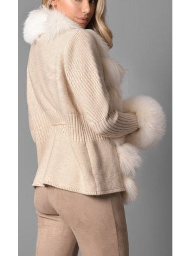 Fur-Trim Knit Cardigan Sweater in Beige - Branna Couture