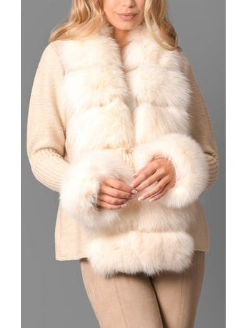 Fur-Trim Knit Cardigan Sweater in Beige - Branna Couture