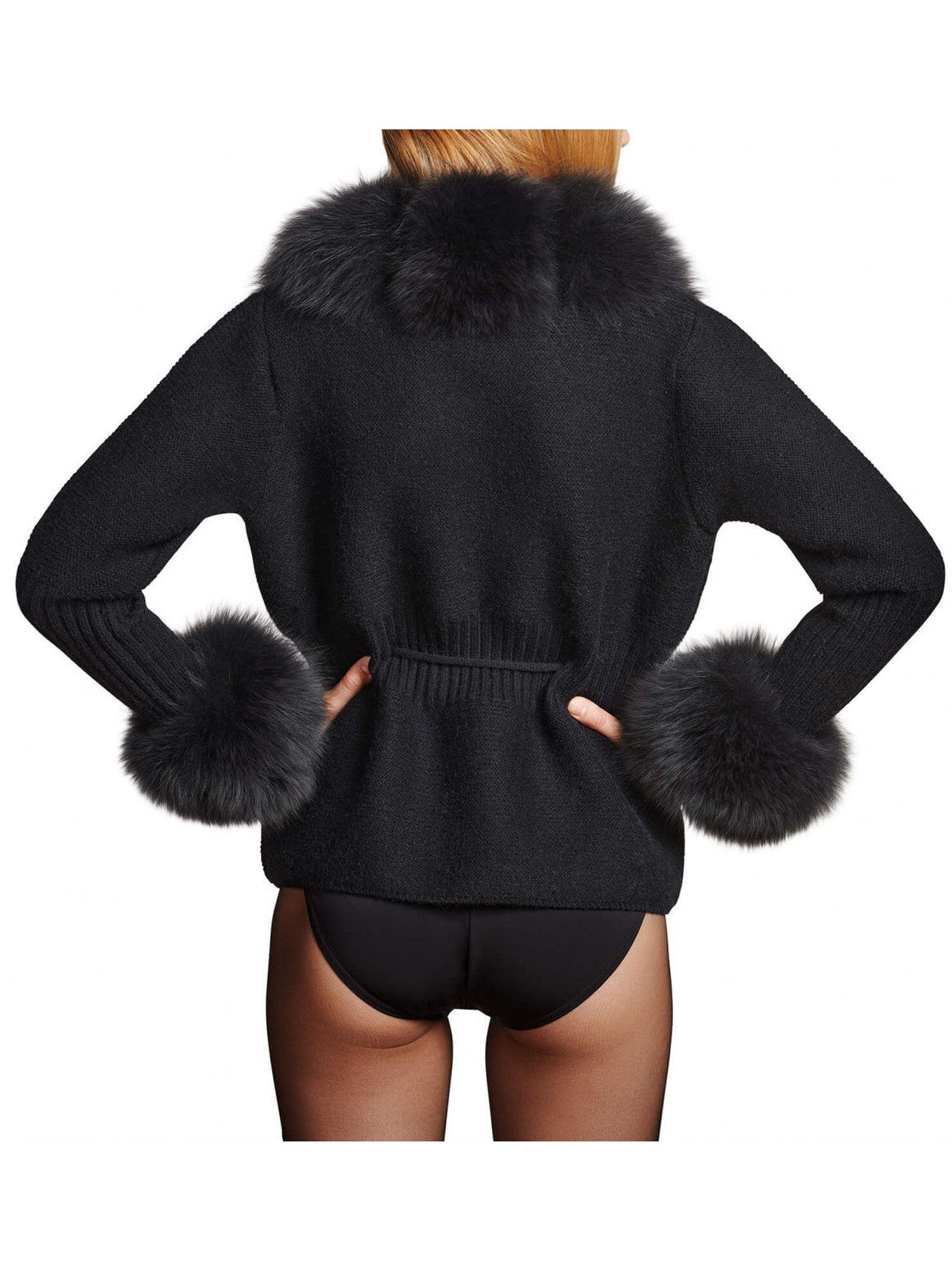 Fur-Trim Knit Cardigan Sweater in Black - Branna Couture