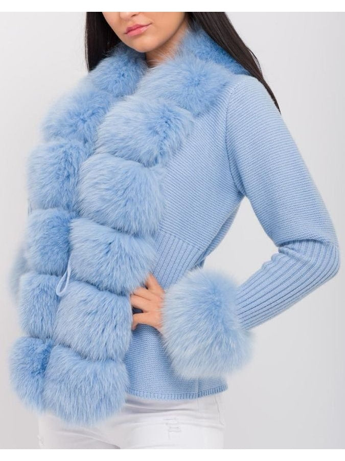 Fur-Trim Knit Cardigan Sweater in Light Blue - Branna Couture