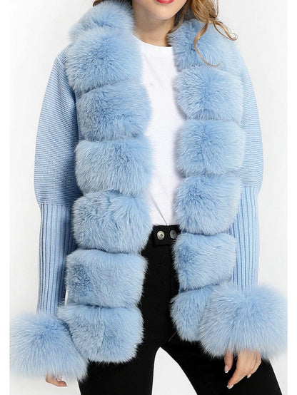 Fur-Trim Knit Cardigan Sweater in Light Blue - Branna Couture