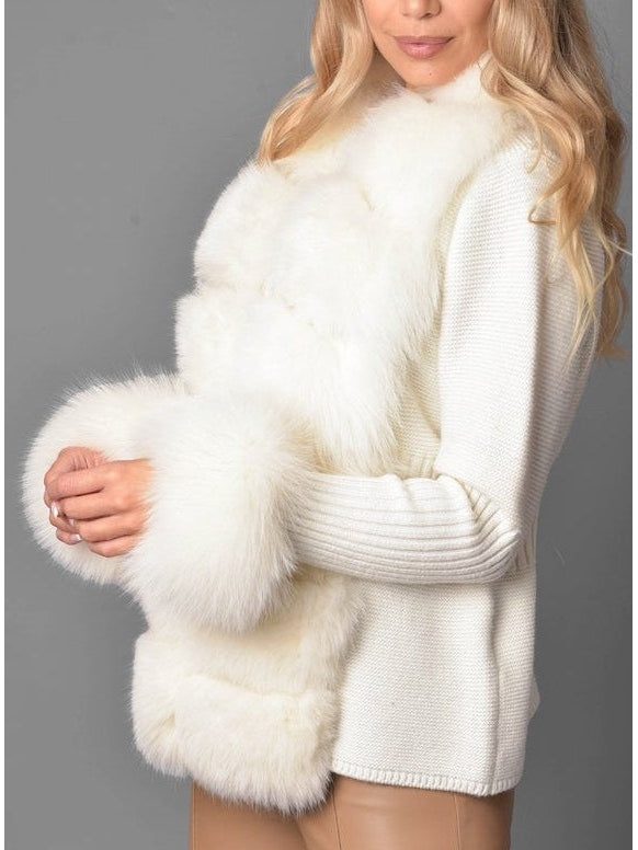 Fur-Trim Knit Cardigan Sweater in White/Cream - Branna Couture