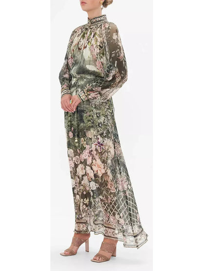 Garden Of Good Fortune Long Sleeve Dress With Collar - Branna Couture