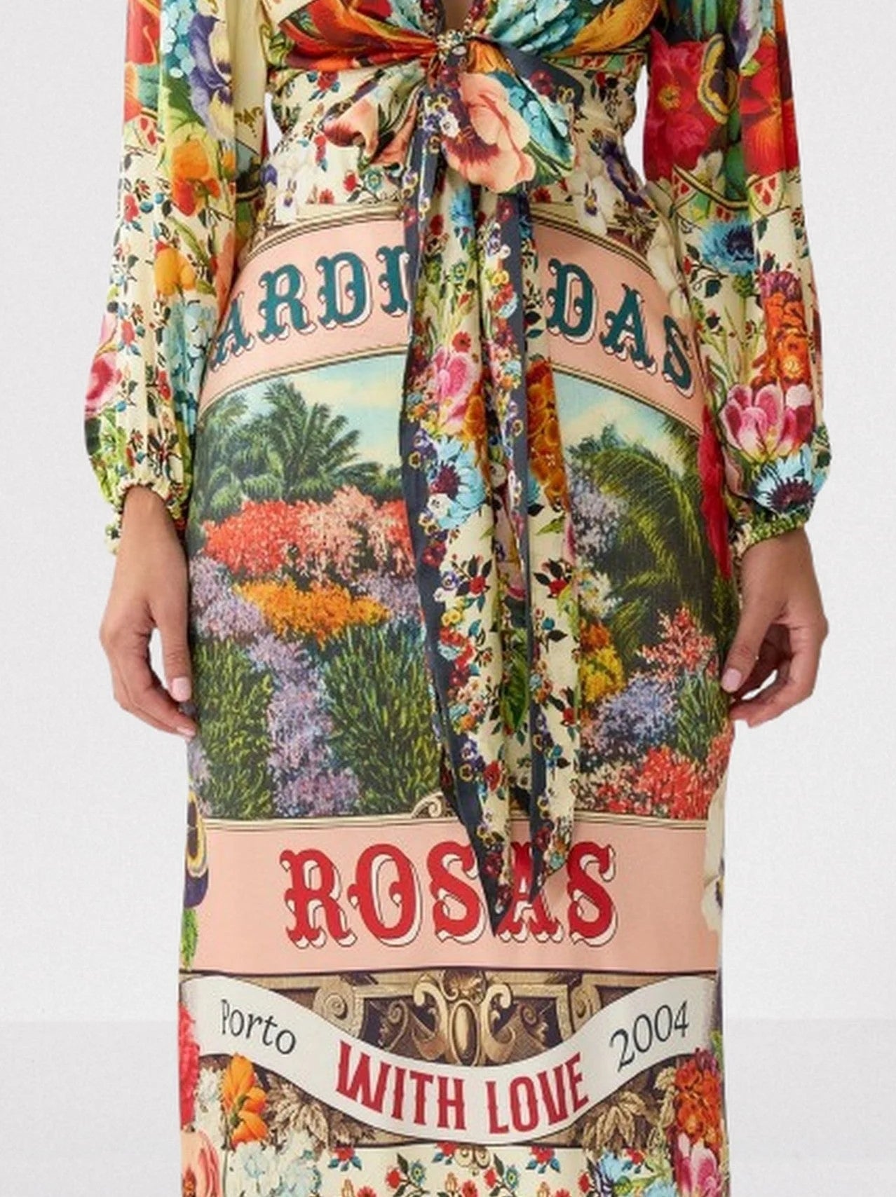 Garden Print Silk Charmeuse Blouson-Sleeve Dress - Dresses
