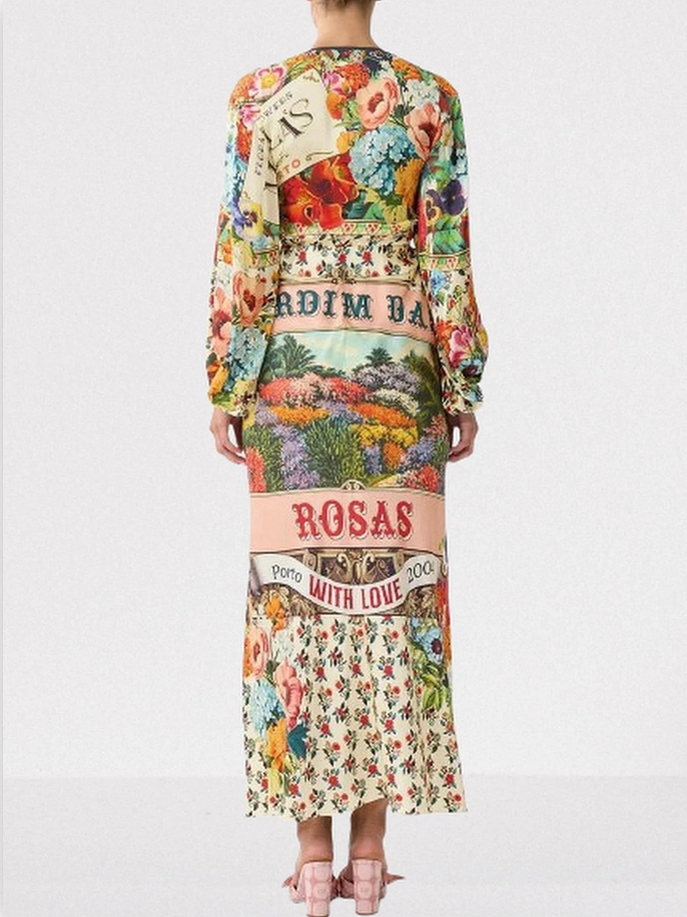 Garden Print Silk Charmeuse Blouson-Sleeve Dress - Dresses