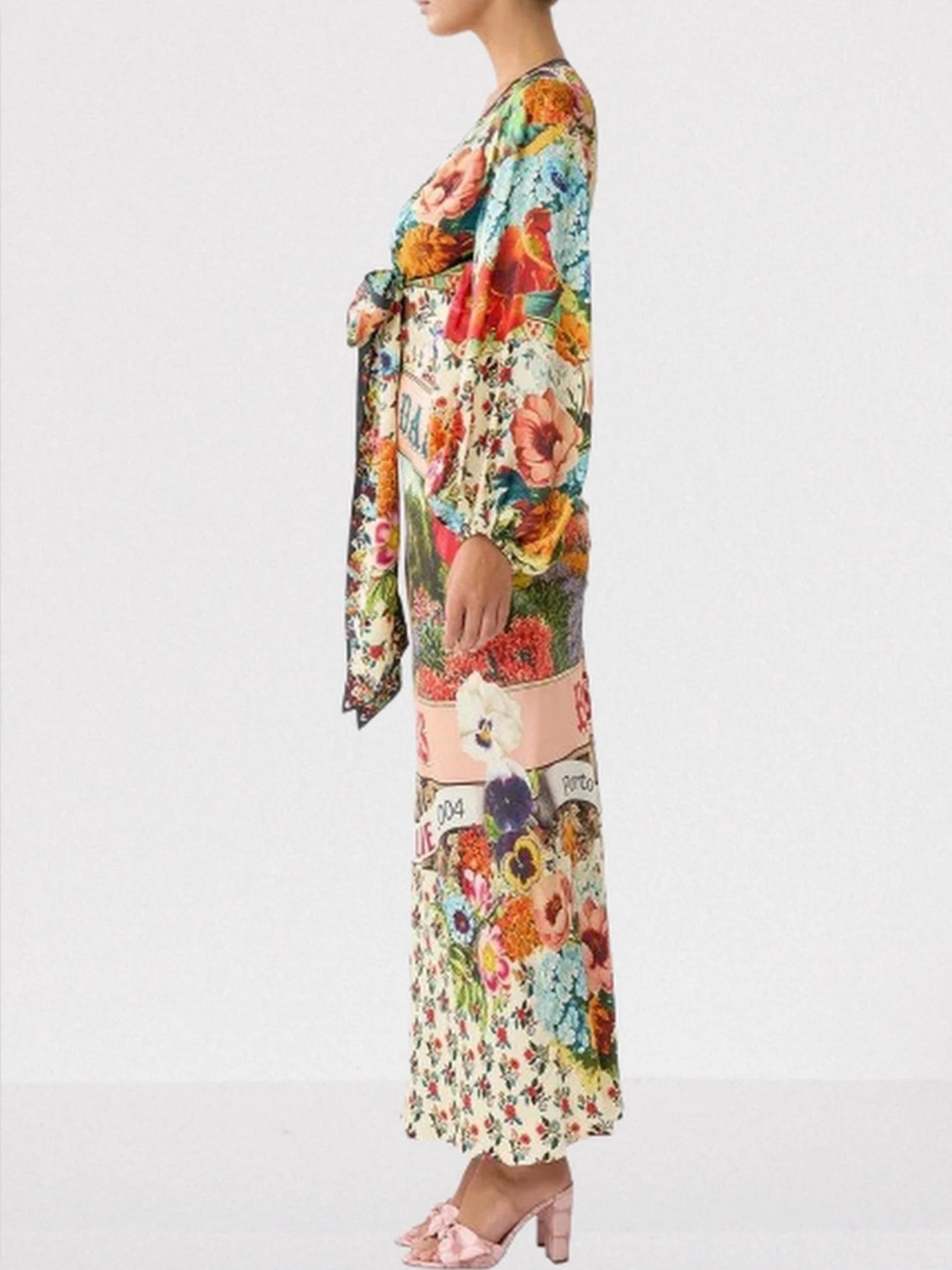 Garden Print Silk Charmeuse Blouson-Sleeve Dress - Dresses