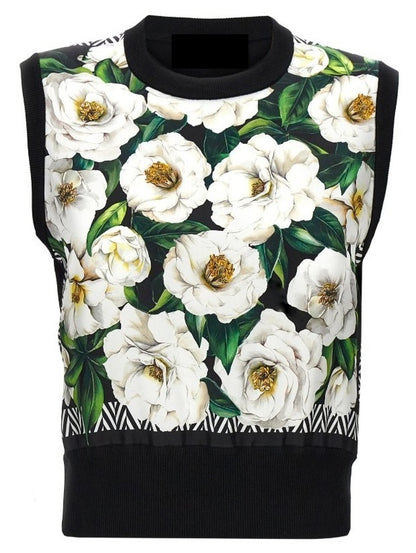 Gardenia Print Silk and Wool Sleeveless Sweater