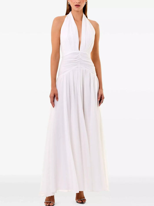 Gathered Halter Maxi Dress in White - XS - Dresses