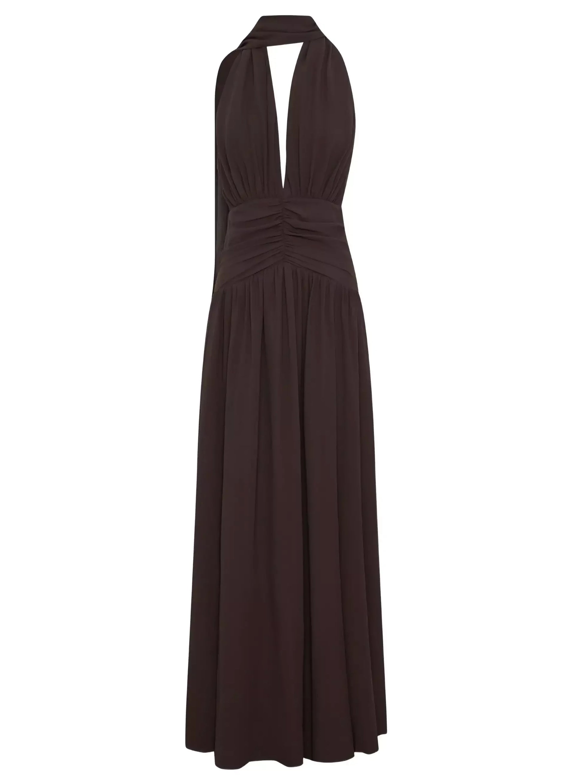 Gathered Halter Maxi Dress in Brown - Dresses
