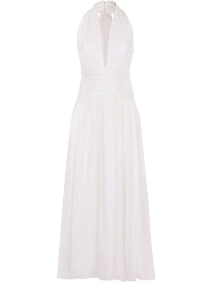 Gathered Halter Maxi Dress in White - Dresses