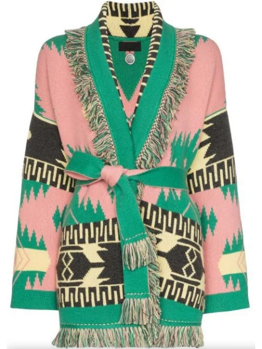 Geometric Jacquard Fringed Cardigan - Branna Couture