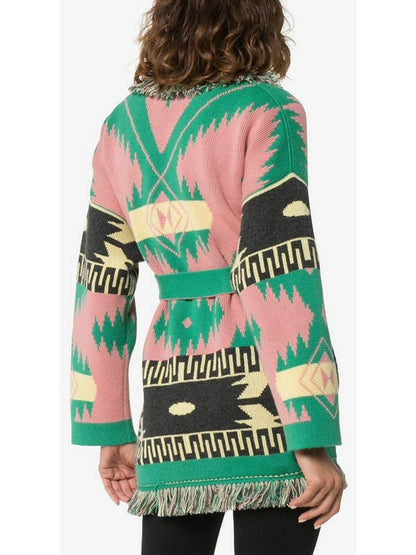 Geometric Jacquard Fringed Cardigan - Branna Couture