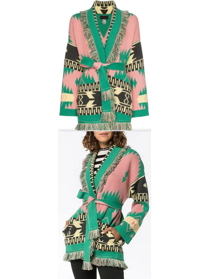 Geometric Jacquard Fringed Cardigan - Branna Couture