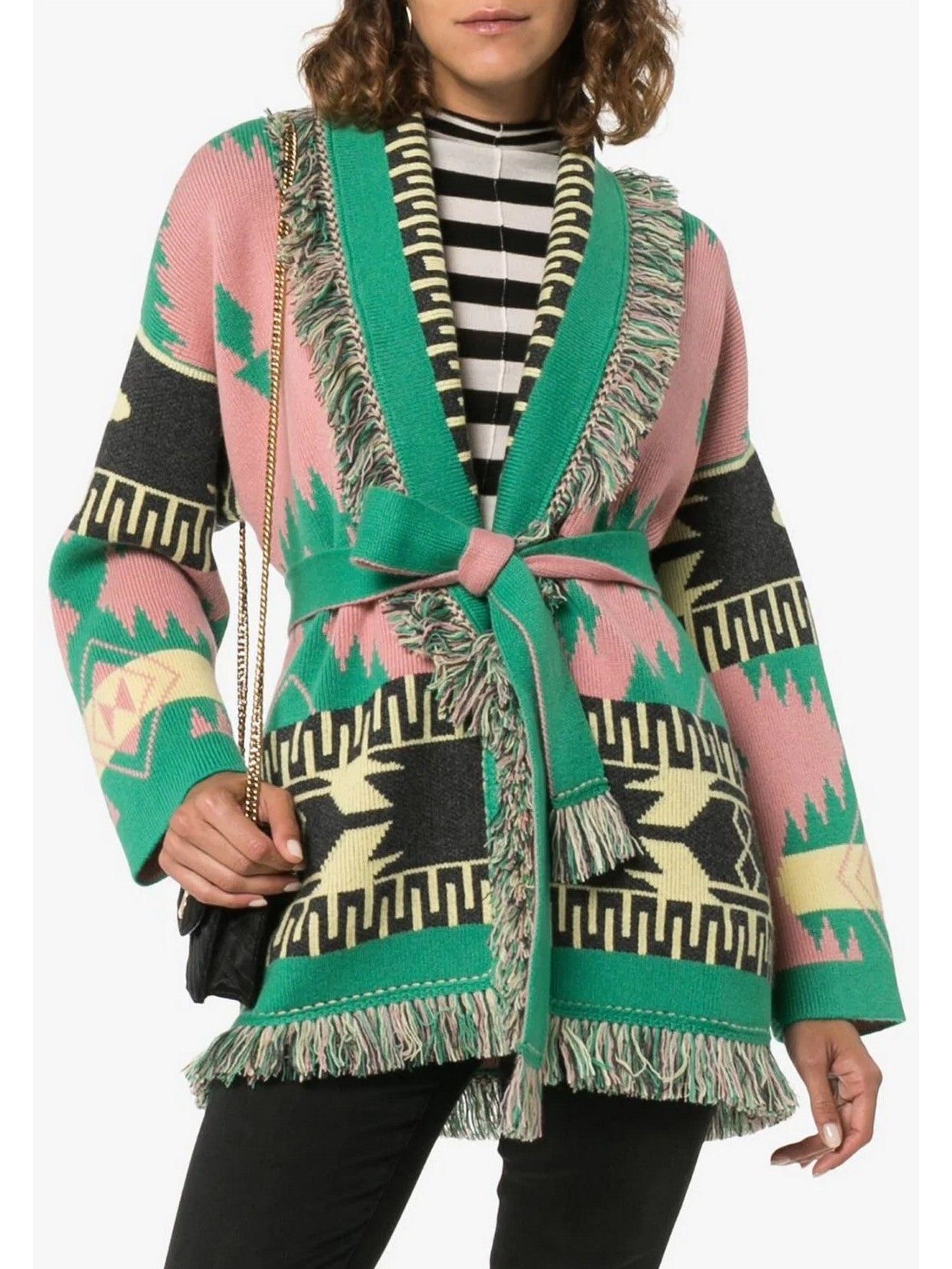 Geometric Jacquard Fringed Cardigan - Branna Couture