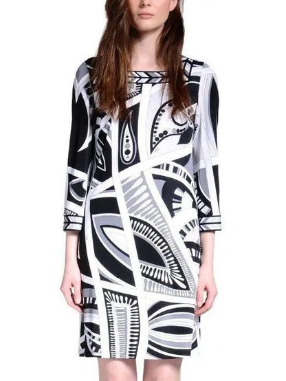 Geometric Print Jersey Silk Dress - Branna Couture