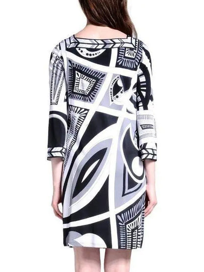 Geometric Print Jersey Silk Dress - Branna Couture