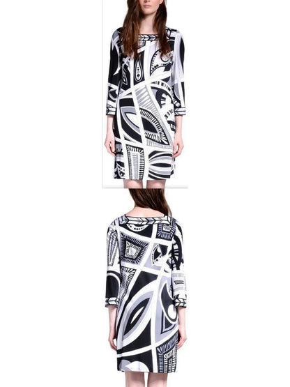 Geometric Print Jersey Silk Dress - Branna Couture