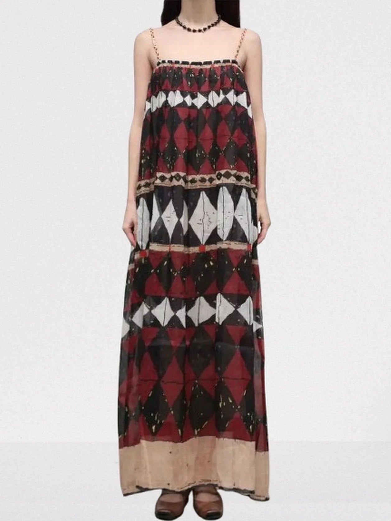 Geometric-Print Silk and Linen Maxi Dress - Small - Dresses