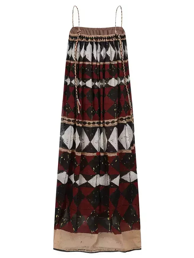 Geometric-Print Silk and Linen Maxi Dress - Dresses