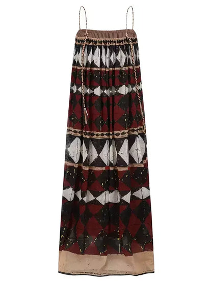 Geometric-Print Silk and Linen Maxi Dress - Dresses