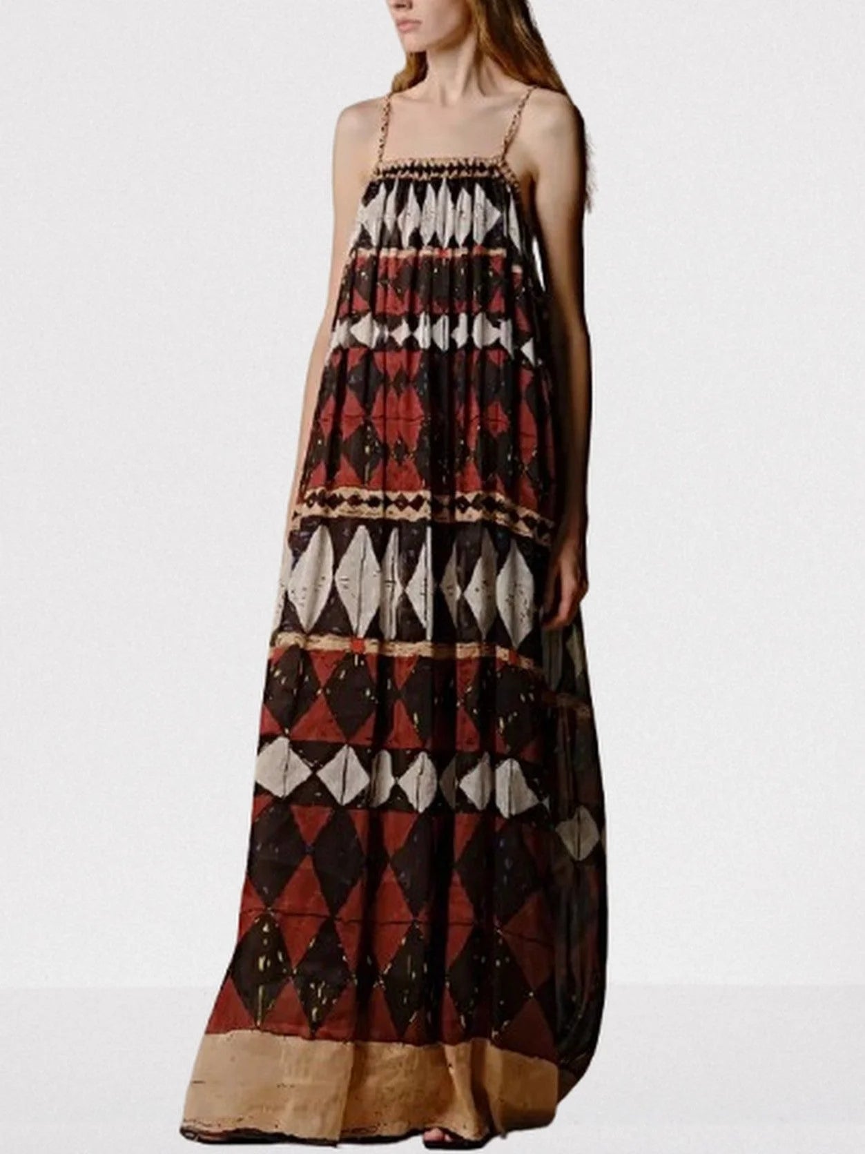 Geometric-Print Silk and Linen Maxi Dress - Dresses