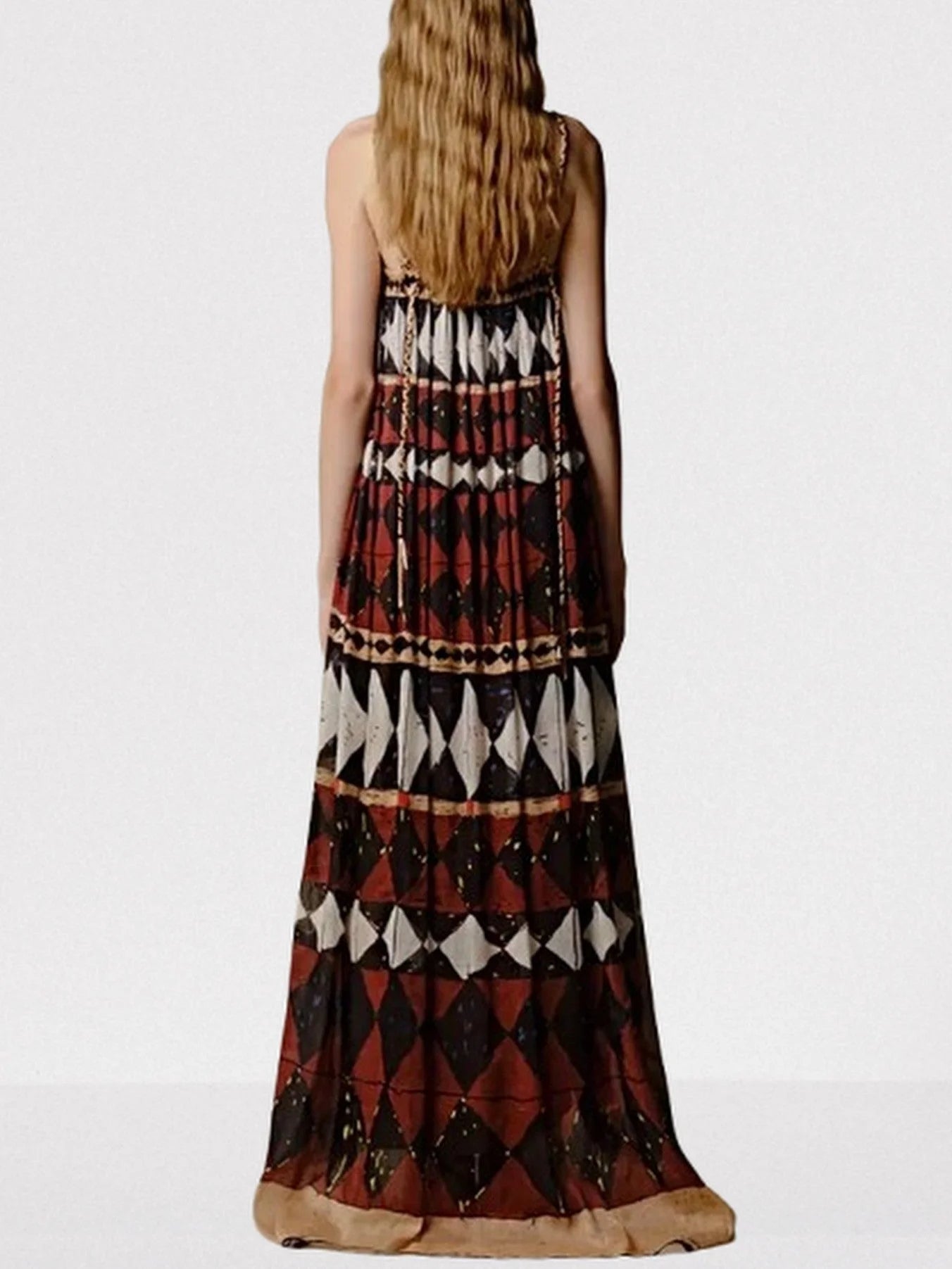 Geometric-Print Silk and Linen Maxi Dress - Dresses