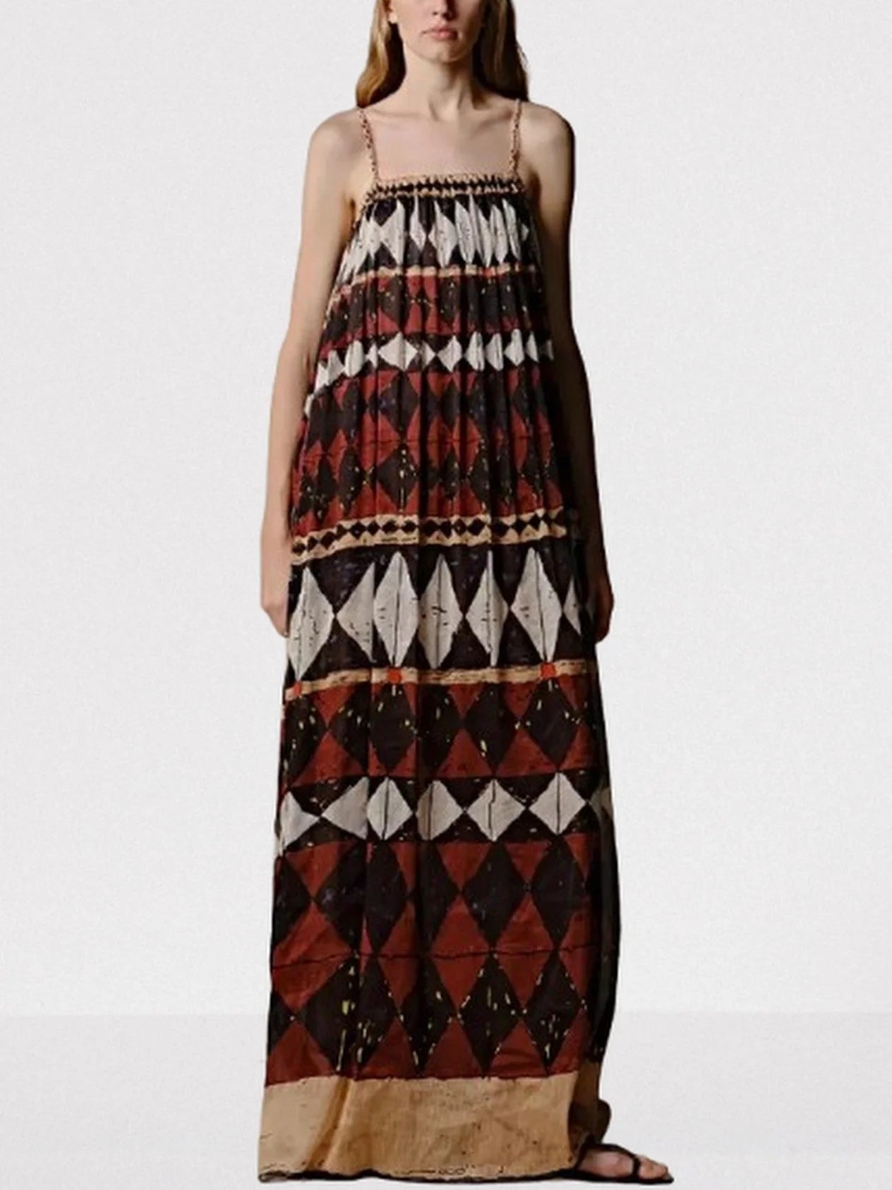 Geometric-Print Silk and Linen Maxi Dress - Dresses