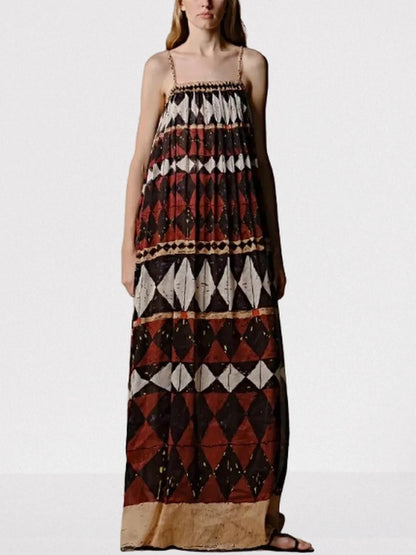 Geometric-Print Silk and Linen Maxi Dress - Dresses