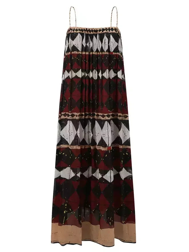 Geometric-Print Silk and Linen Maxi Dress - Dresses